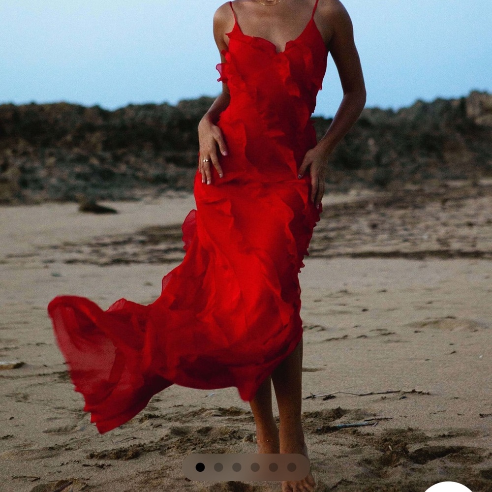 Rat & Boa Red Ruffled Silk Maxi Dress